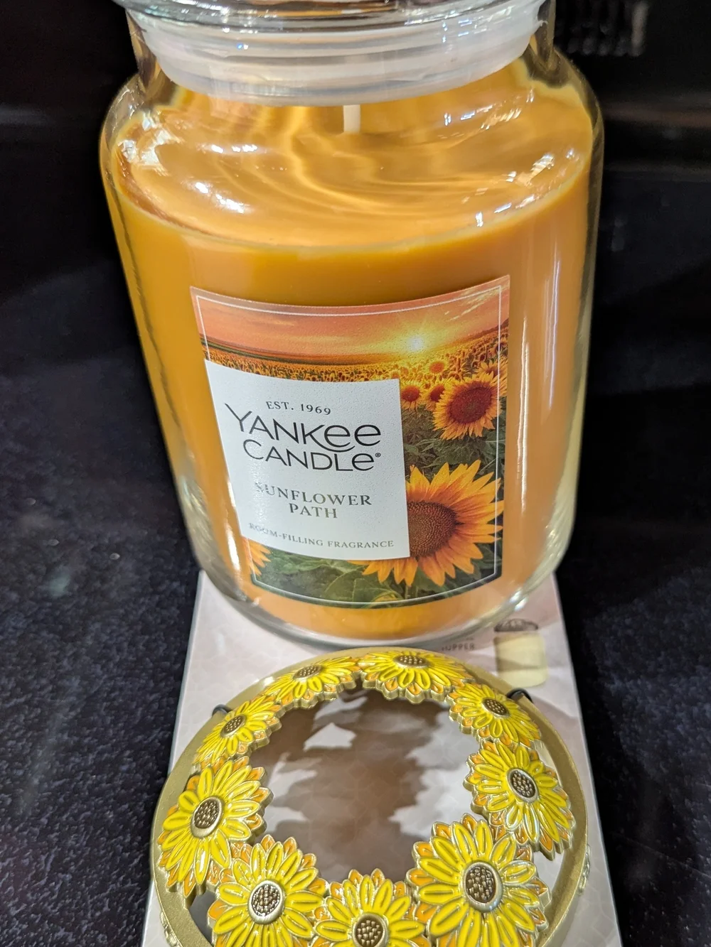 Yankee Candle Sunflower Display Golden Metal Pedestal & Matching Illuma Lid New